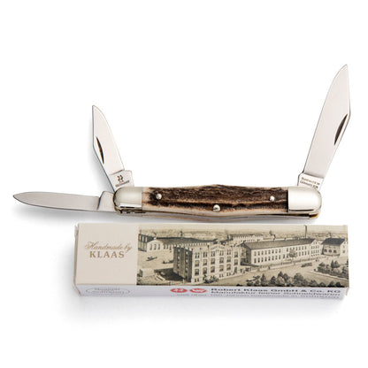 Robert Klaas 3 Blade Pocket Knife with Genuine Staghorn Handle - Made for Angus Barrett