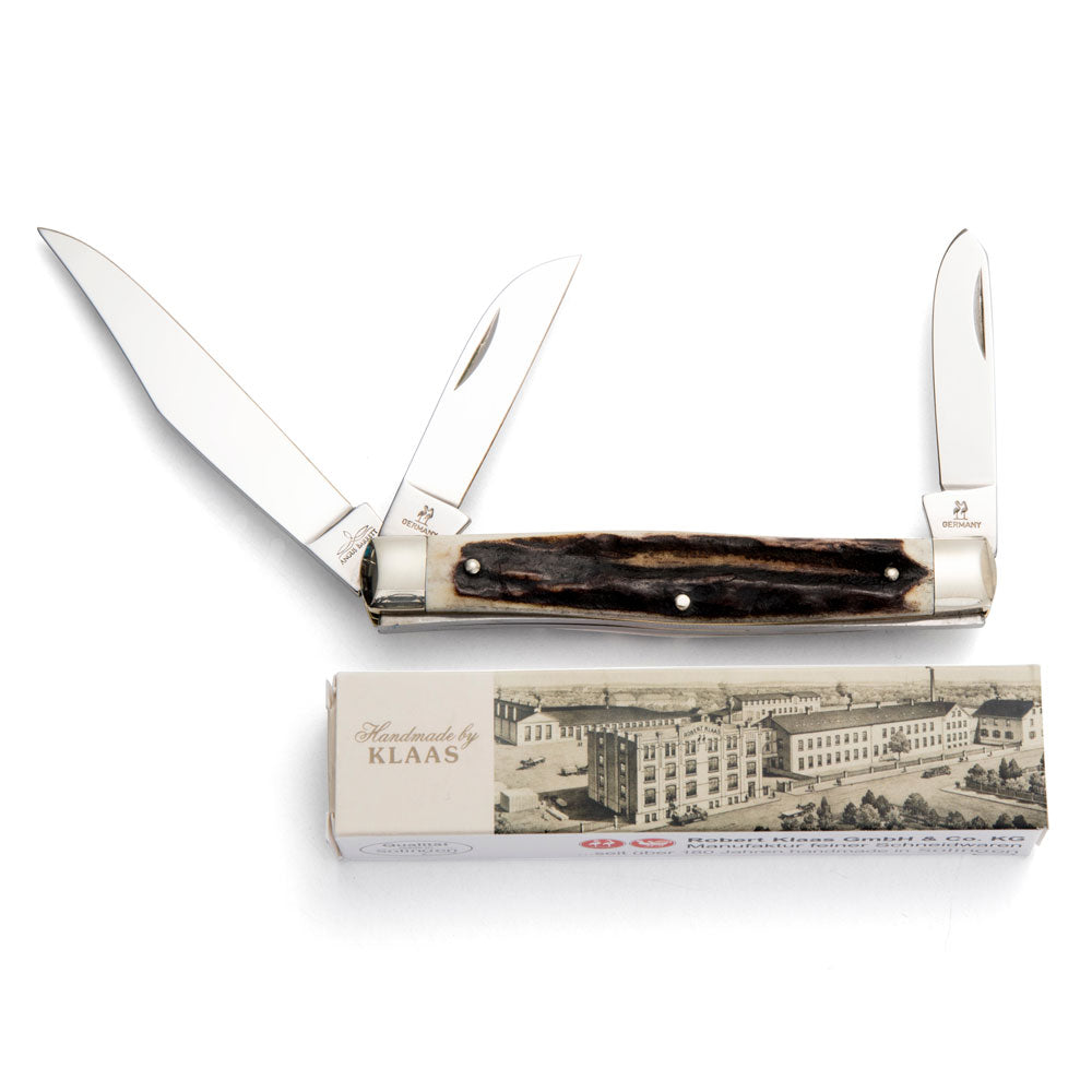 Robert Klaas 3 Blade Pocket Knife with Genuine Staghorn Handle - Made for Angus Barrett