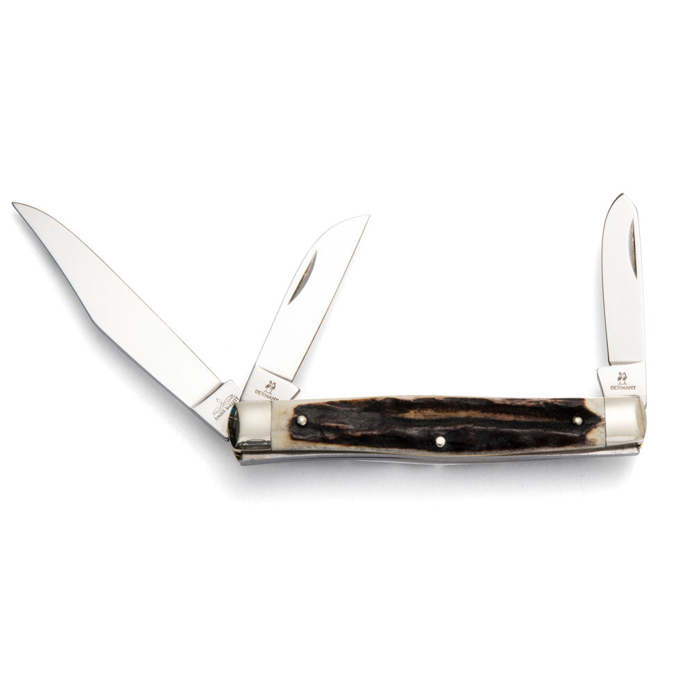 Robert Klaas 3 Blade Pocket Knife with Genuine Staghorn Handle - Made for Angus Barrett