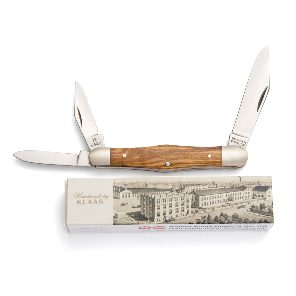 Robert Klaas 3 Blade Pocket Knife with Genuine Olivewood Handle - Angus Barrett Saddlery