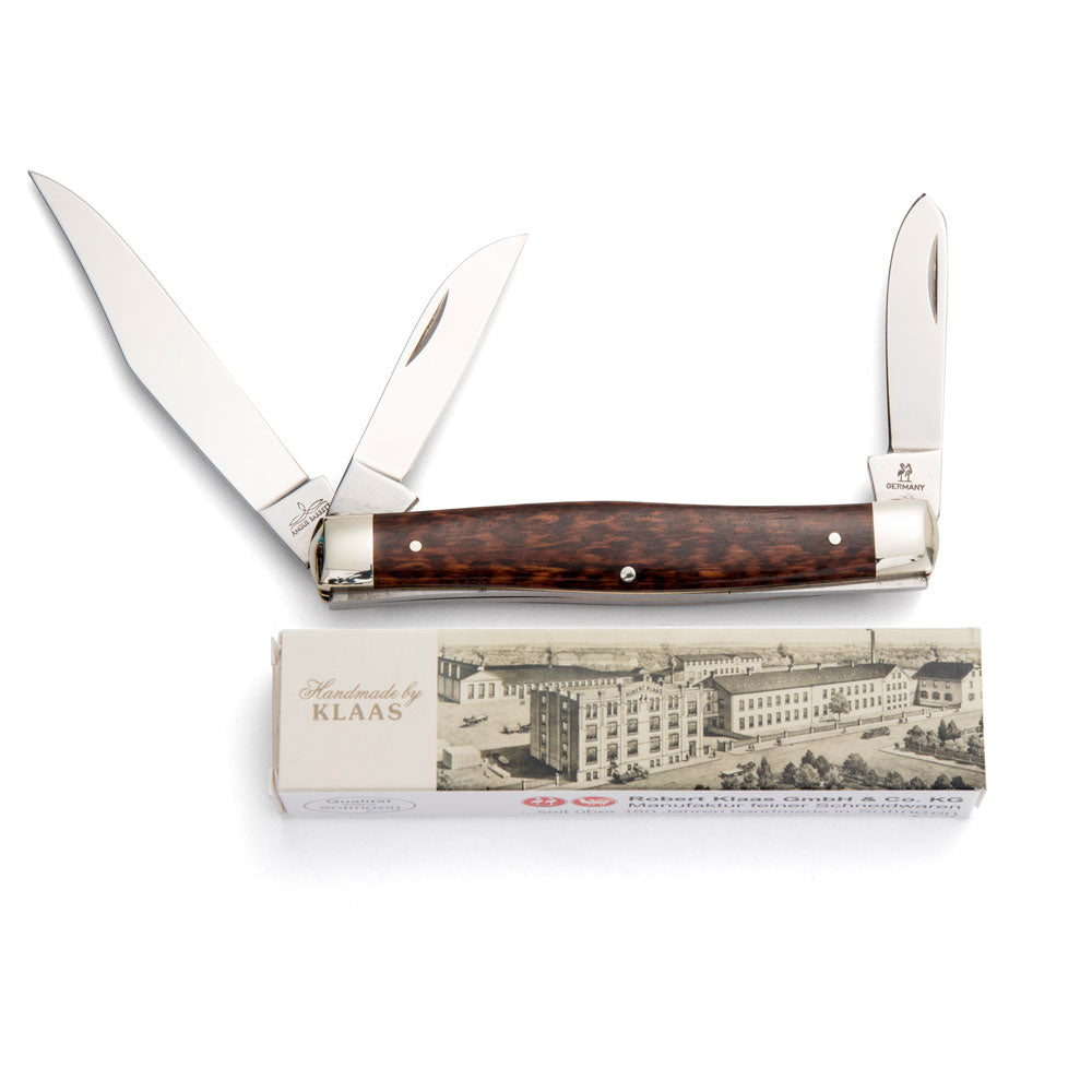 Robert Klaas 3 Blade Pocket Knife with Genuine Snakewood Handle - Made for Angus Barrett