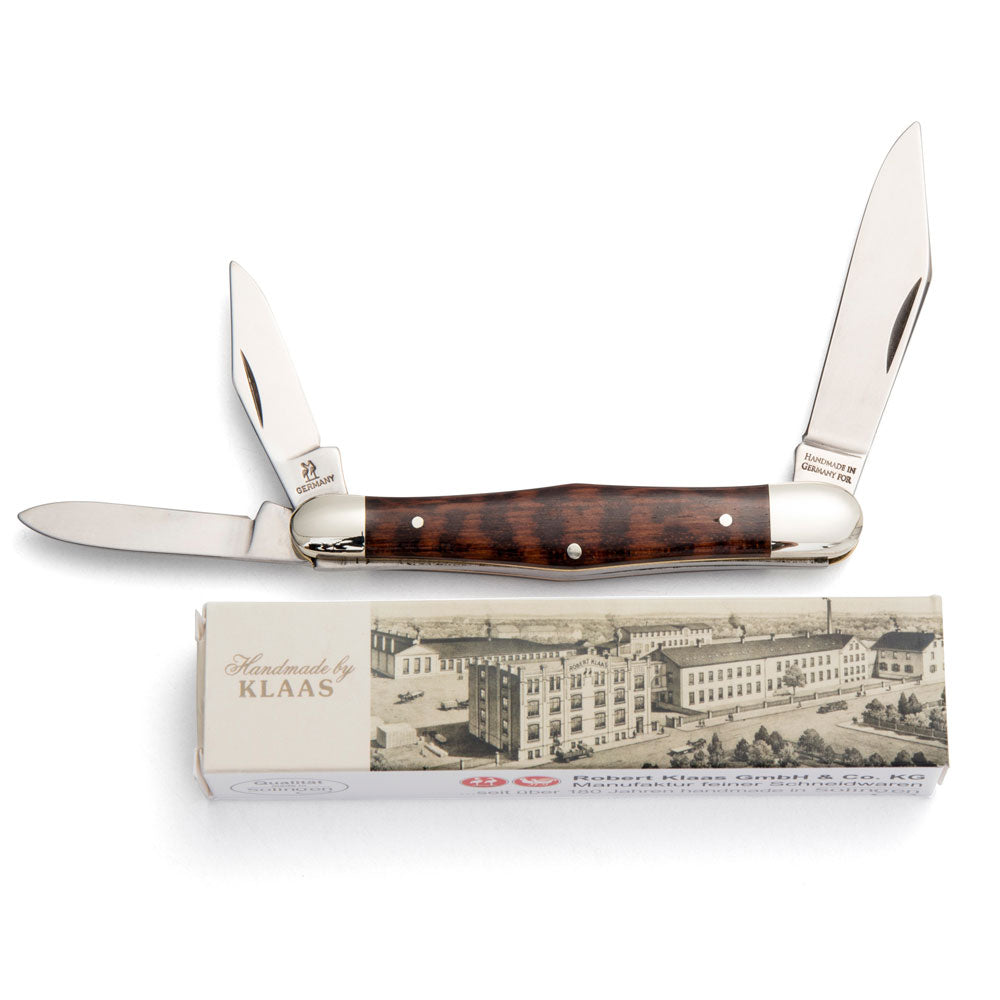 Robert Klaas 3 Blade Pocket Knife with Genuine Snakewood Handle - Made for Angus Barrett