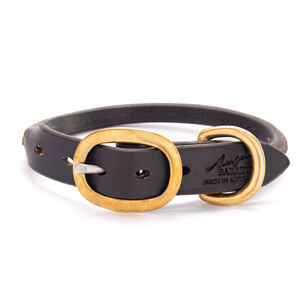 Rolled Leather Dog Collar - Chocolate Brown with Brass Buckle