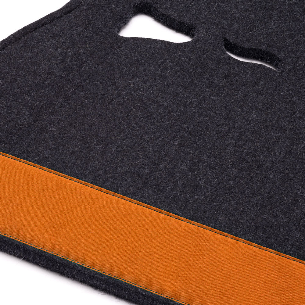 Classic Long Saddle Pad with Charcoal Felt and Burnt Orange Canvas Trim