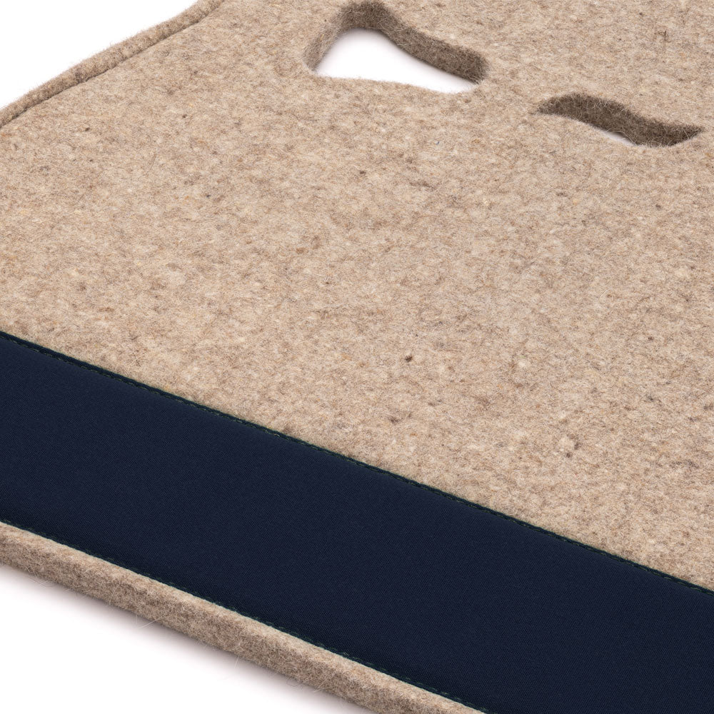 Classic Long Saddle Pad with Tan Felt and Navy Blue Canvas Trim