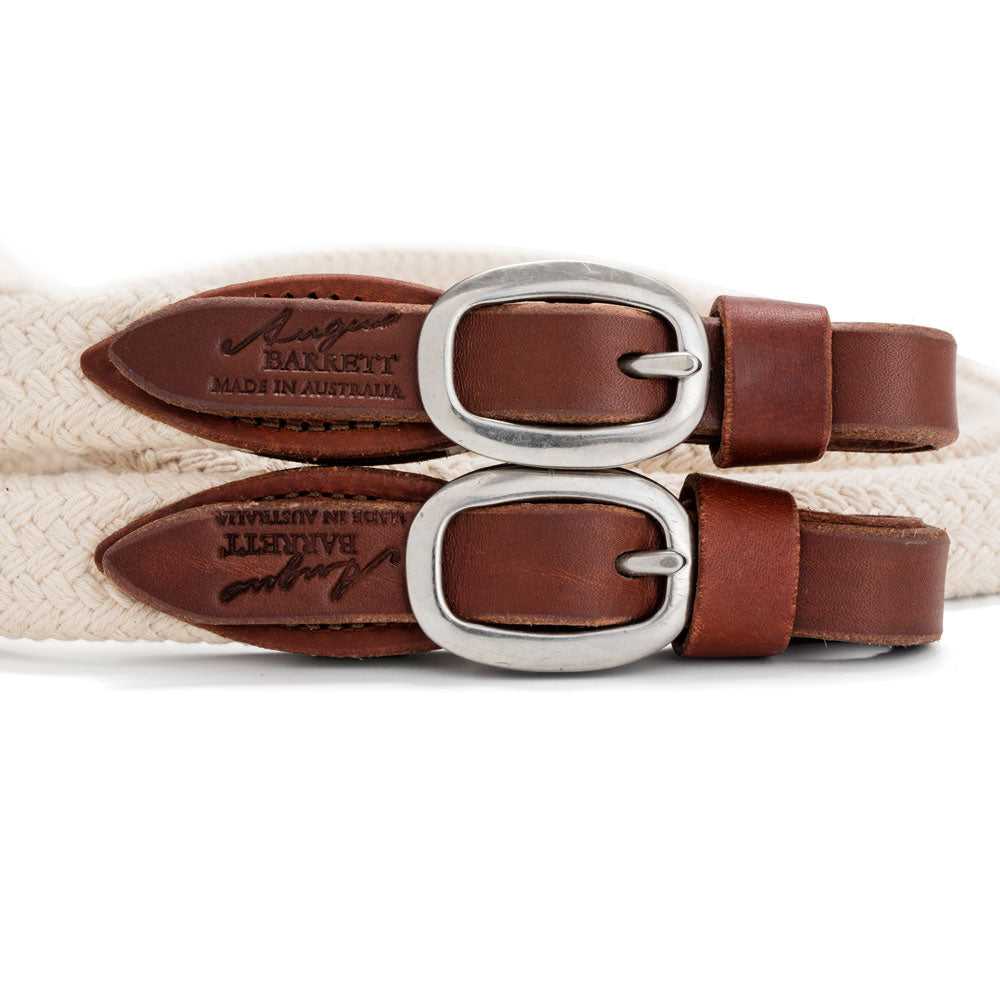 Joined Soft Cotton Reins - Natural with Stainless Steel Buckles