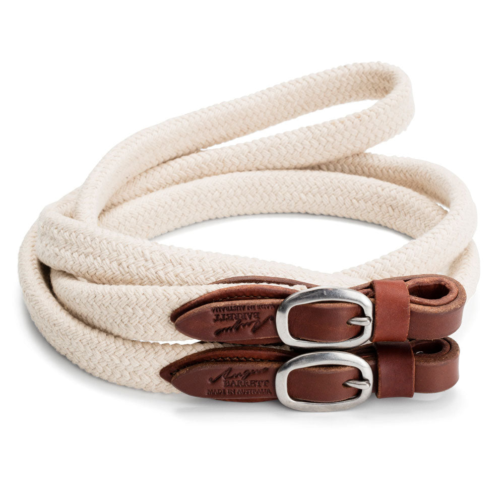 Joined Soft Cotton Reins - Natural with Stainless Steel Buckle