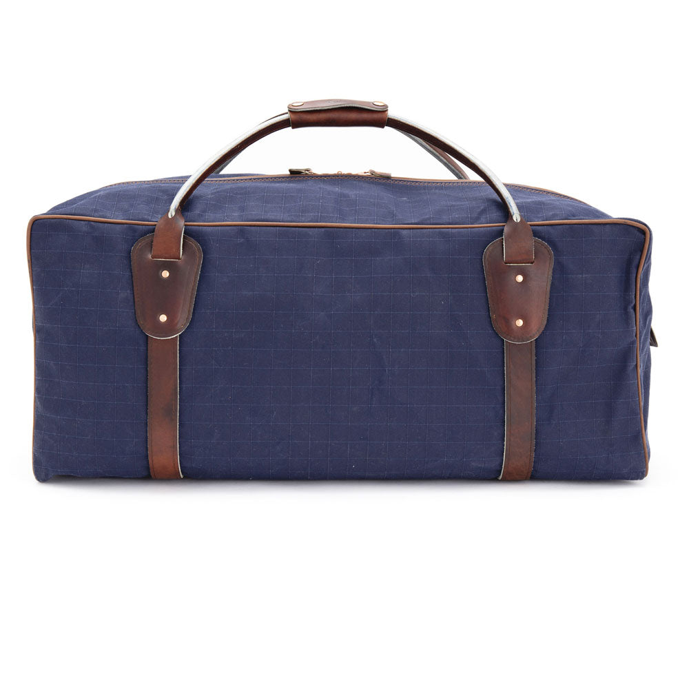 Warrego Travel Bag in Navy Canvas and Brown Leather