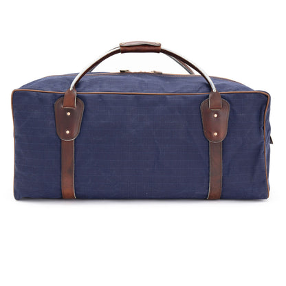 Warrego Travel Bag in Navy Canvas and Brown Leather