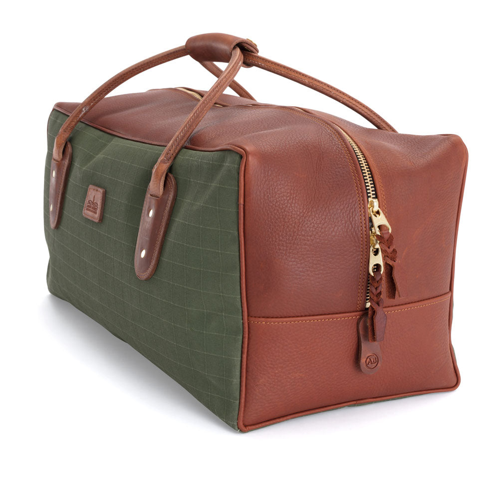 Weekender Travel Bag - Green Canvas with Tan Leather Trim