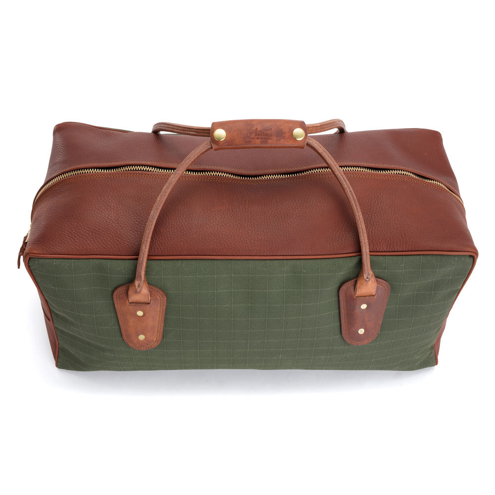 Weekender Travel Bag - Green Canvas with Tan Leather Trim