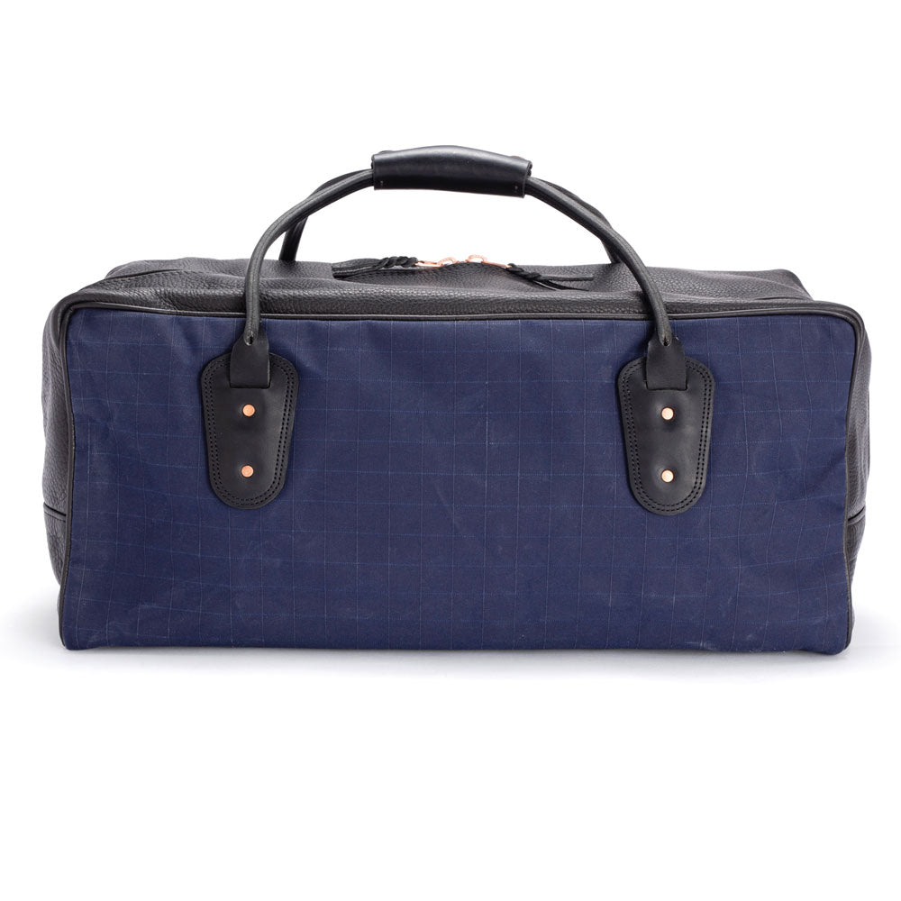 Weekender Travel Bag - Navy Canvas with Black Leather Trim - Back View