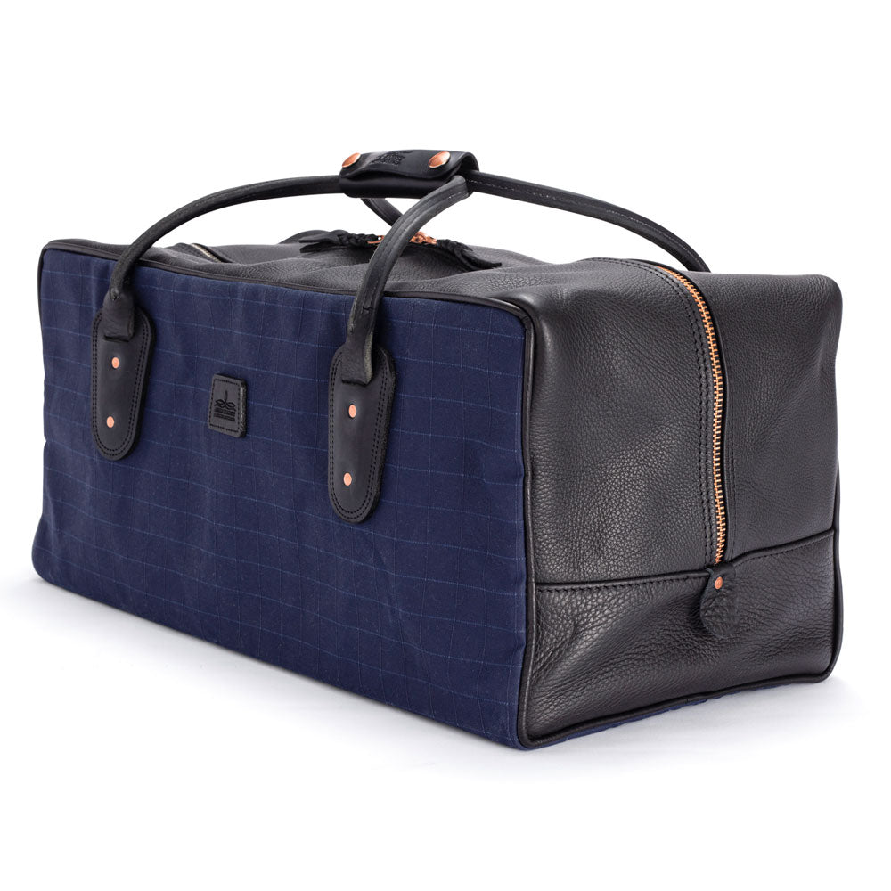 Weekender Travel Bag - Navy Canvas Trim with Black Leather Trim and Copper Zipper