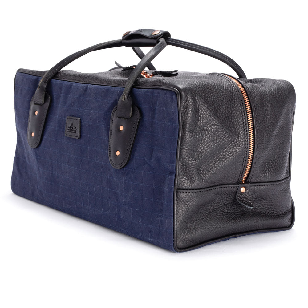 Weekender Travel Bag with Navy Canvas Trim, Black Leather Trim and Cooper Hardware