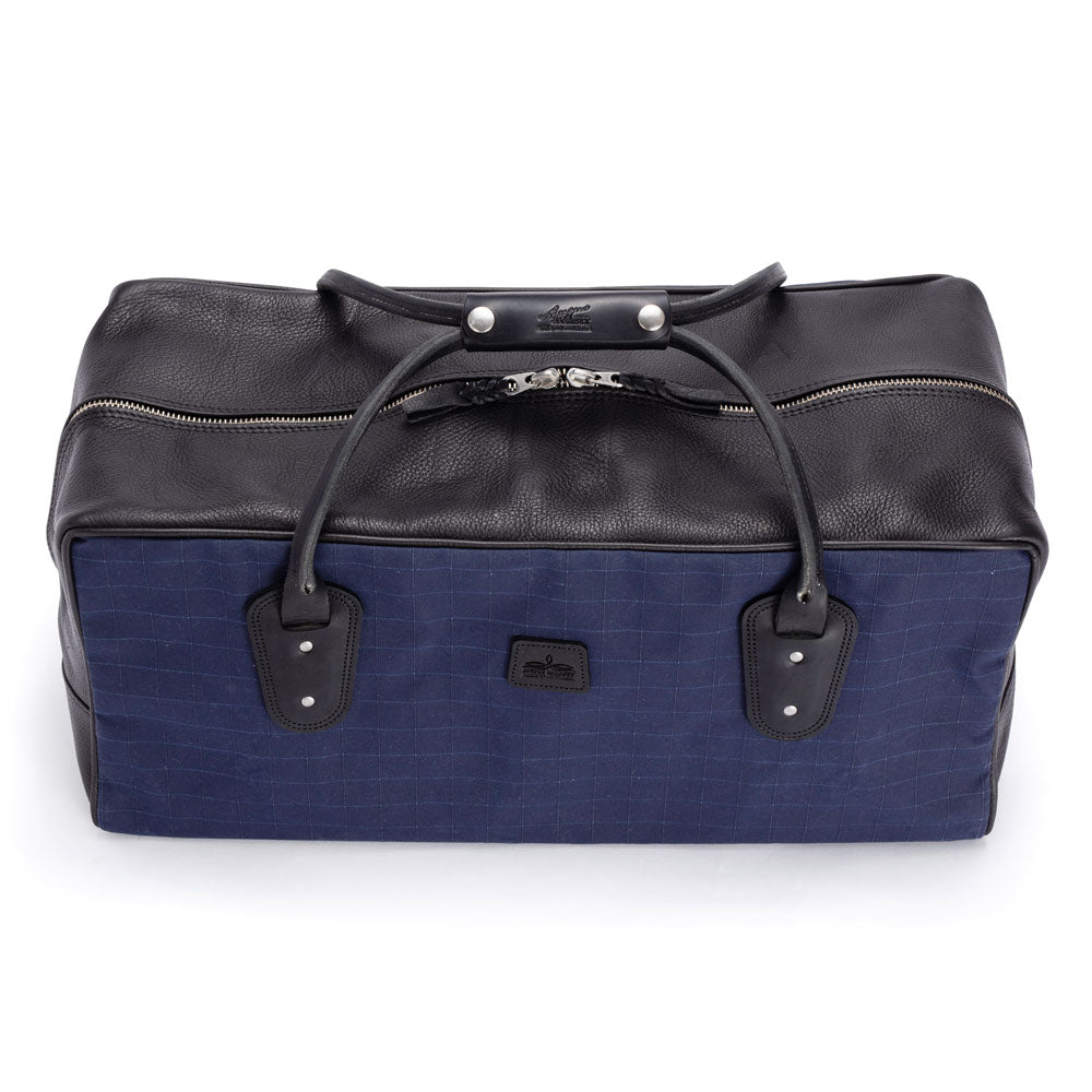 Weekender Travel Bag with Navy Canvas and Black Leather Trim