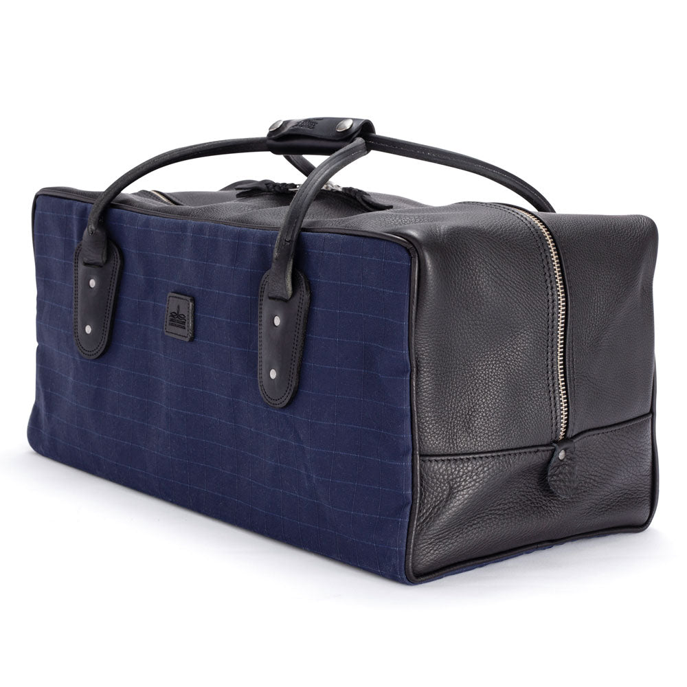 Weekender Travel Bag with Navy Canvas Trim with Black Leather Trim and Silver Hardware