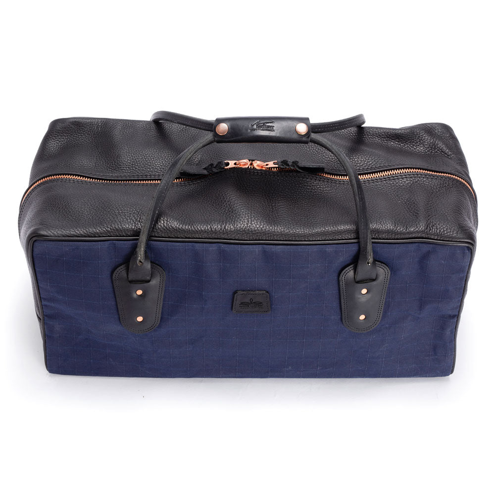 Weekender Travel Bag - Navy Canvas with Black Leather Trim