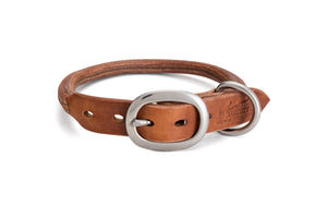 Rolled Leather Dress Dog Collar (Brown) - Angus Barrett Saddlery