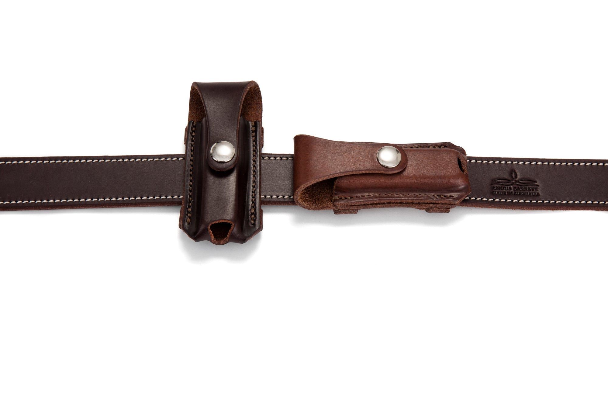 Angus Barrett Button Close Knife Pouch can be worn vertically or horizontally on your belt