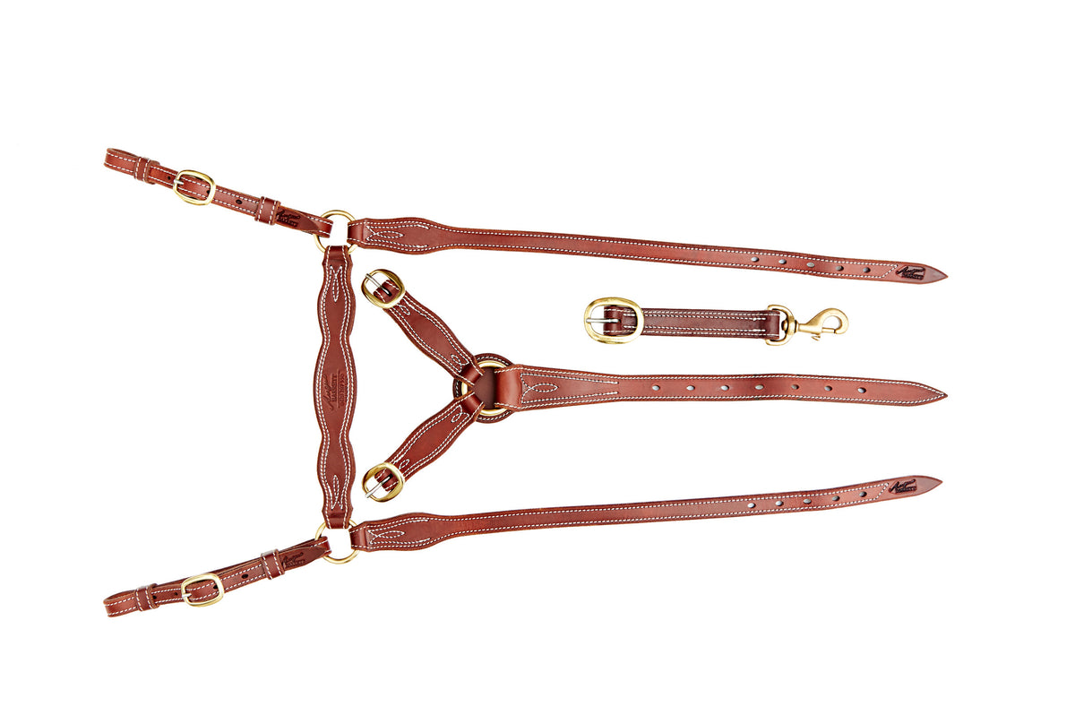 Angus Barrett Saddlery Station Breastplate - Natural Leather with Brass Hardware - Fully Stitched