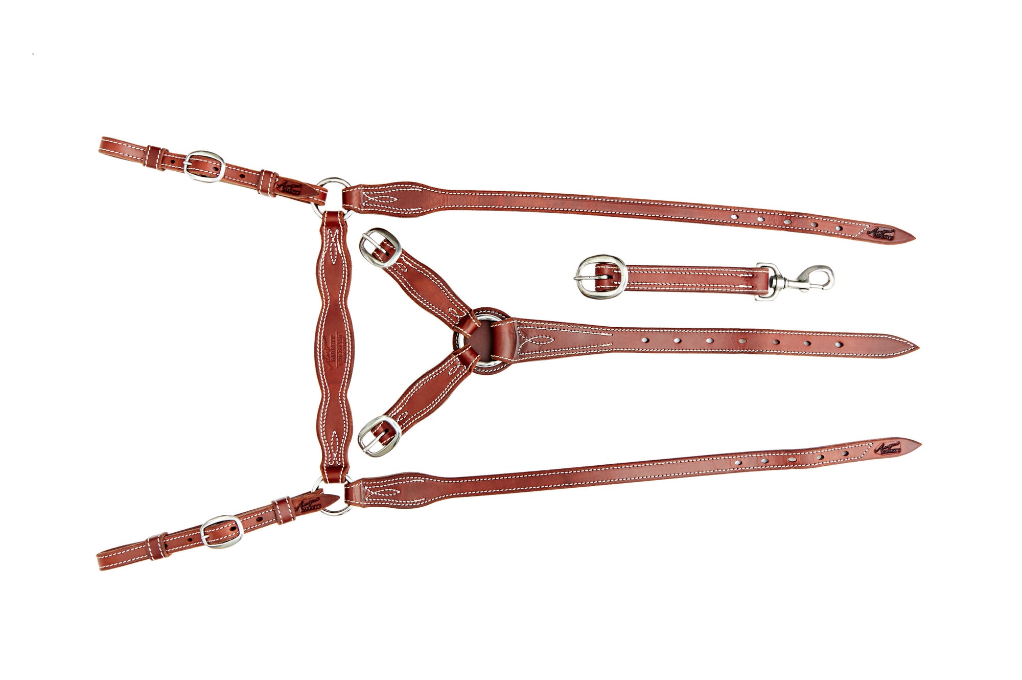 Angus Barrett Saddlery Station Breastplate - Natural Leather with Brass Hardware - Fully Stitched