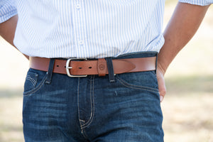Brunett Leather Belt with Stainless Steel Buckle (Natural)