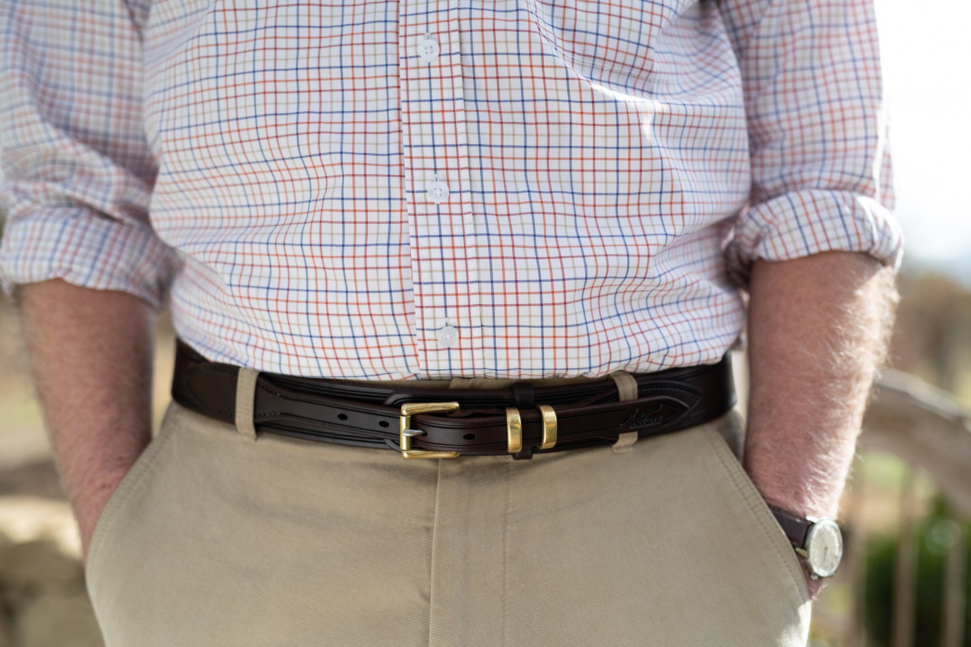 Drovers Leather Belt with Solid Brass Roller Buckle - Angus Barrett Saddlery