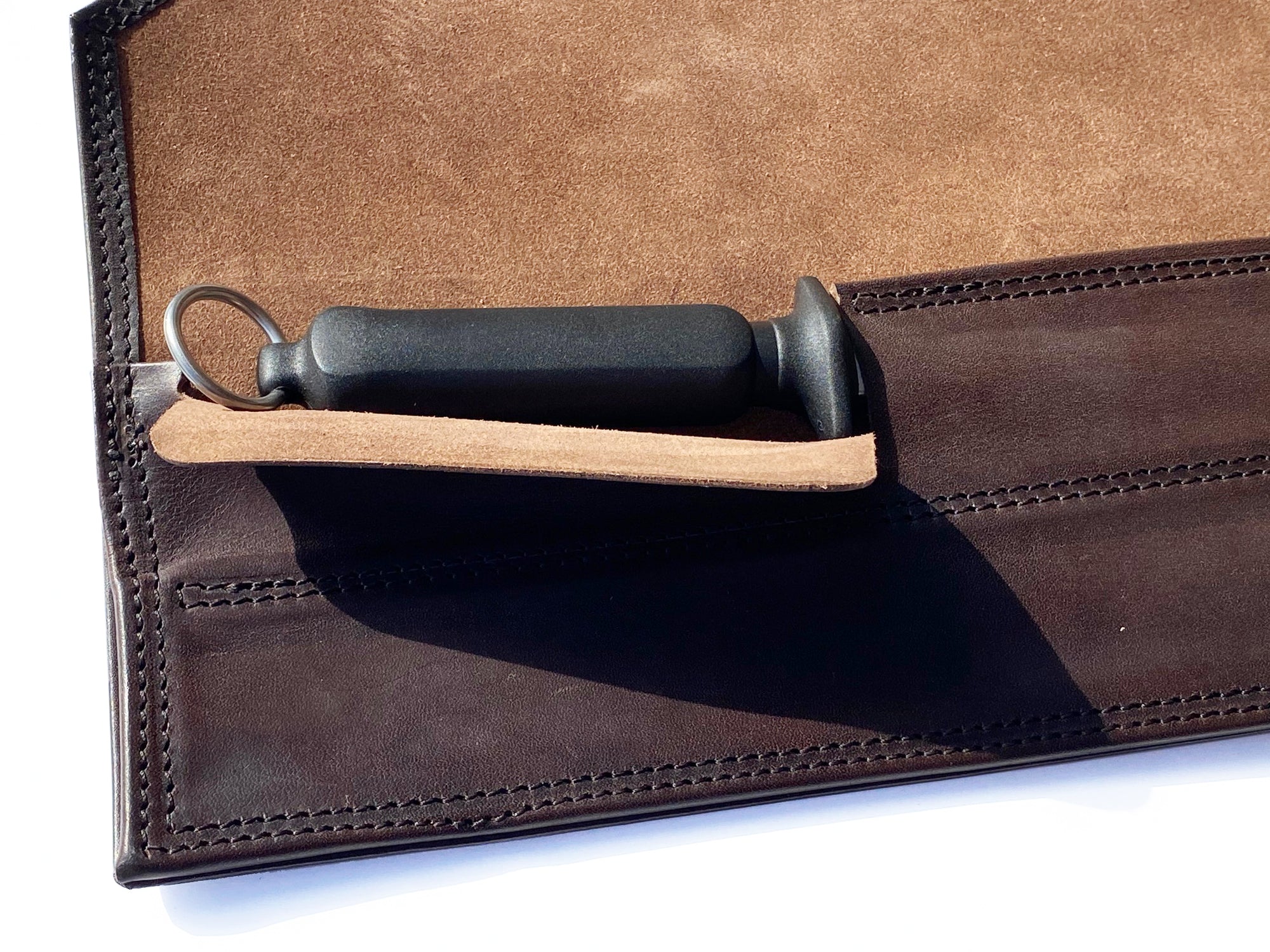 Bullock Leather Knife Roll with Butcher's Knife and Sharpening Steel