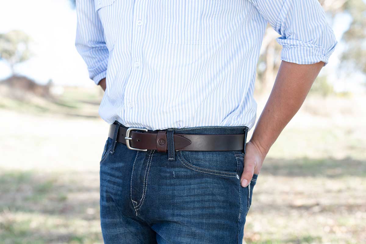 Dark Brown Leather Dress Belt  Stainless Steel Buckle - Solid Leather