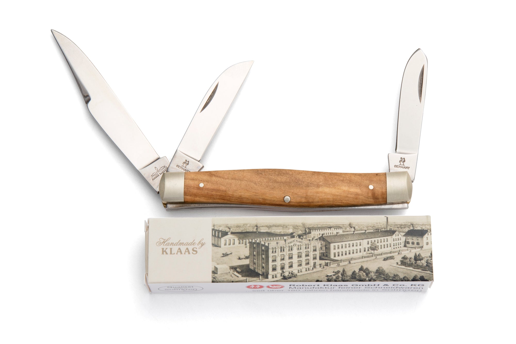 Robert Klaas 3 Blade Pocket Knife with Genuine Olivewood Handle - Angus Barrett Saddlery