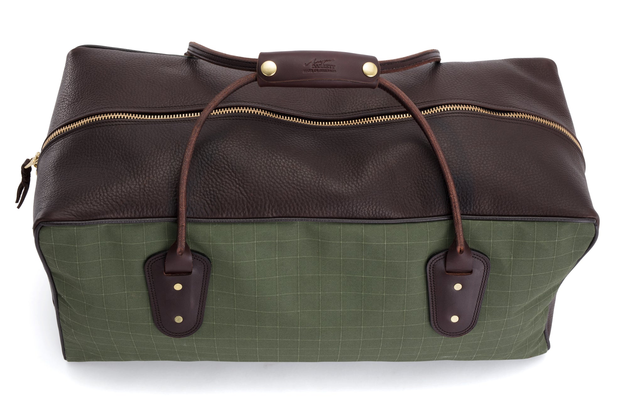 Weekender Travel Bag - Green Canvas with Chocolate Leather | Angus Barrett Saddlery