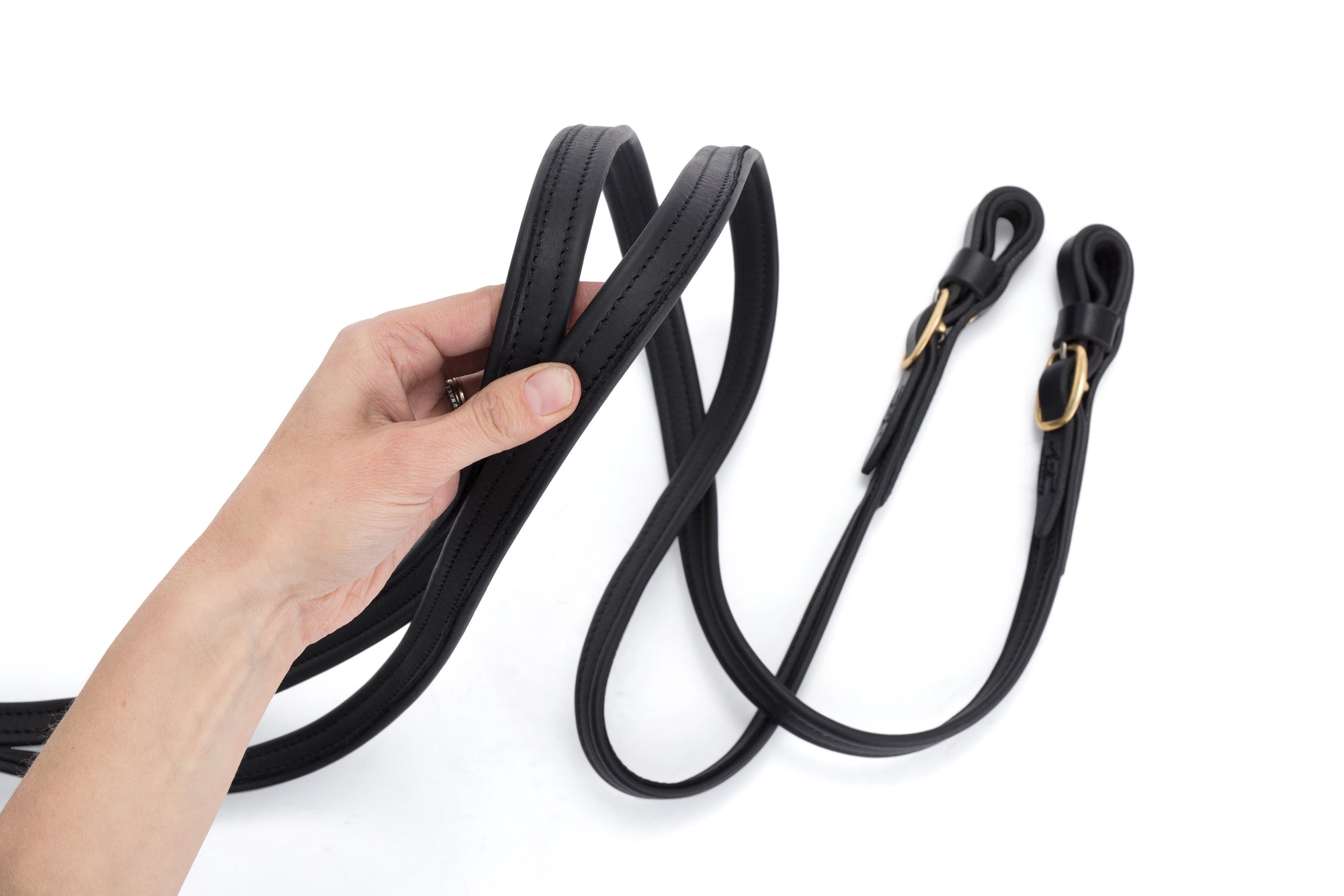 French Leather Reins (Black) with Brass Hardware | Angus Barrett Saddlery