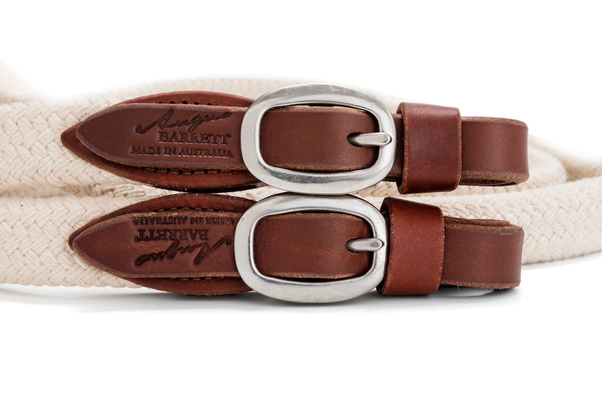 Angus Barrett Soft Cotton Reins - Natural with Stainless Steel buckles