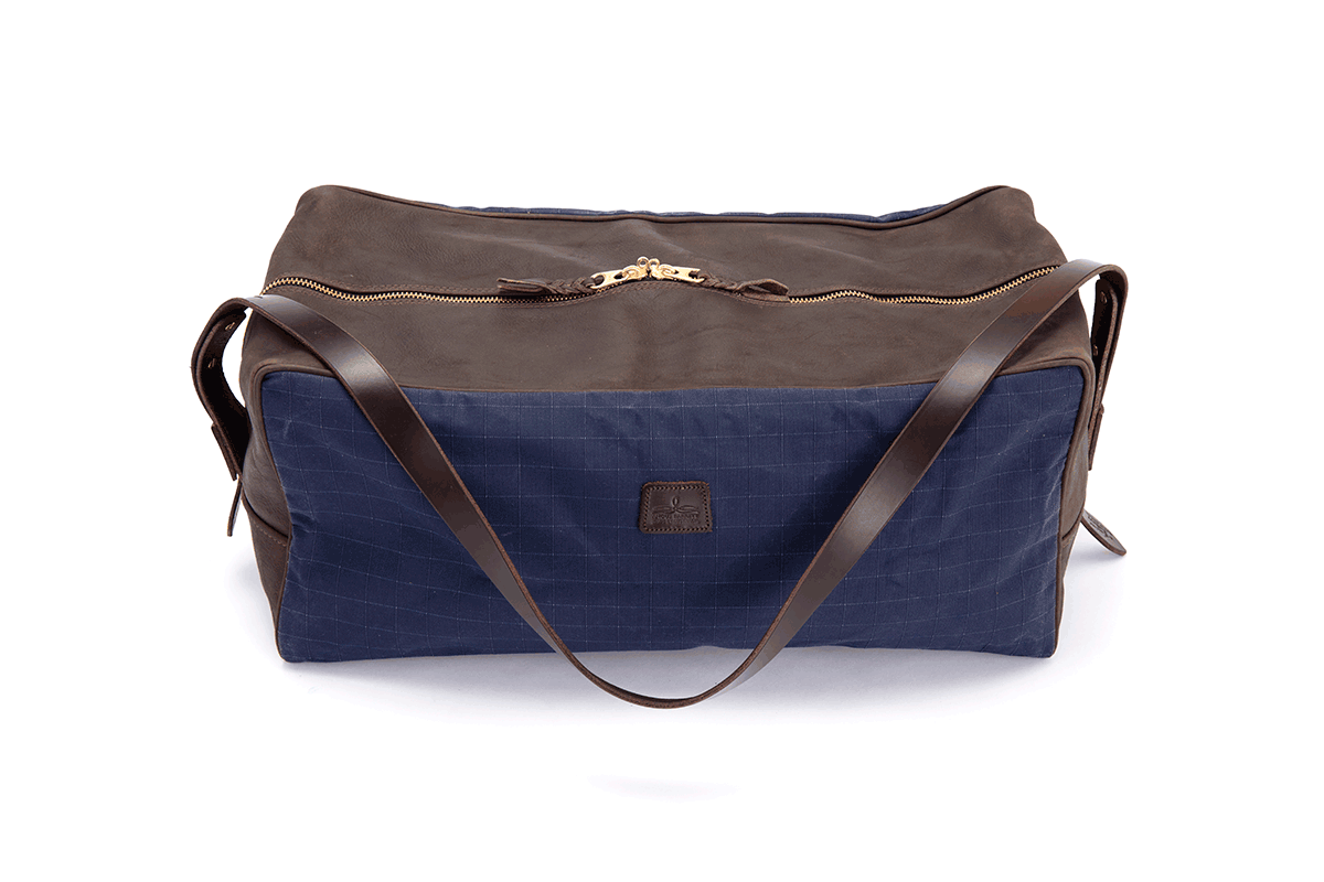 Weekend Warrior Travel Bag - Navy Canvas with Chocolate Leather Trim | Angus Barrett Saddlery