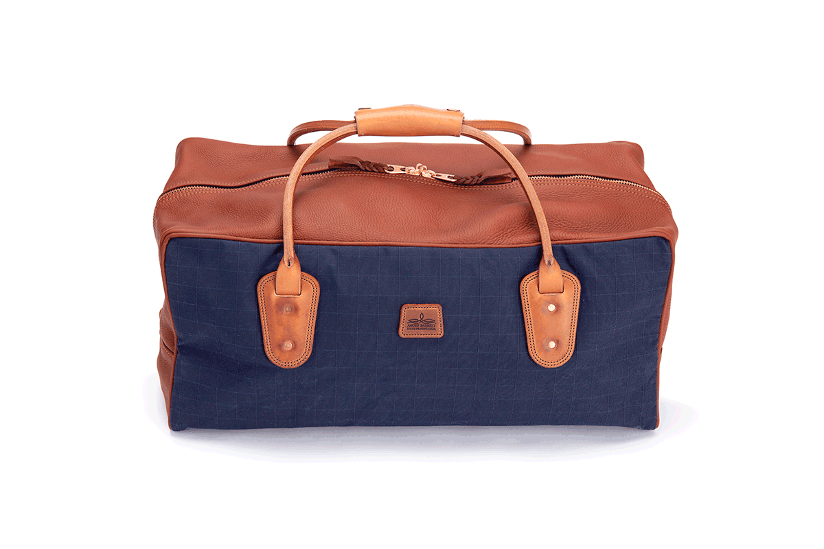 Weekender Travel Bag - Navy Canvas with Tan Leather Trim